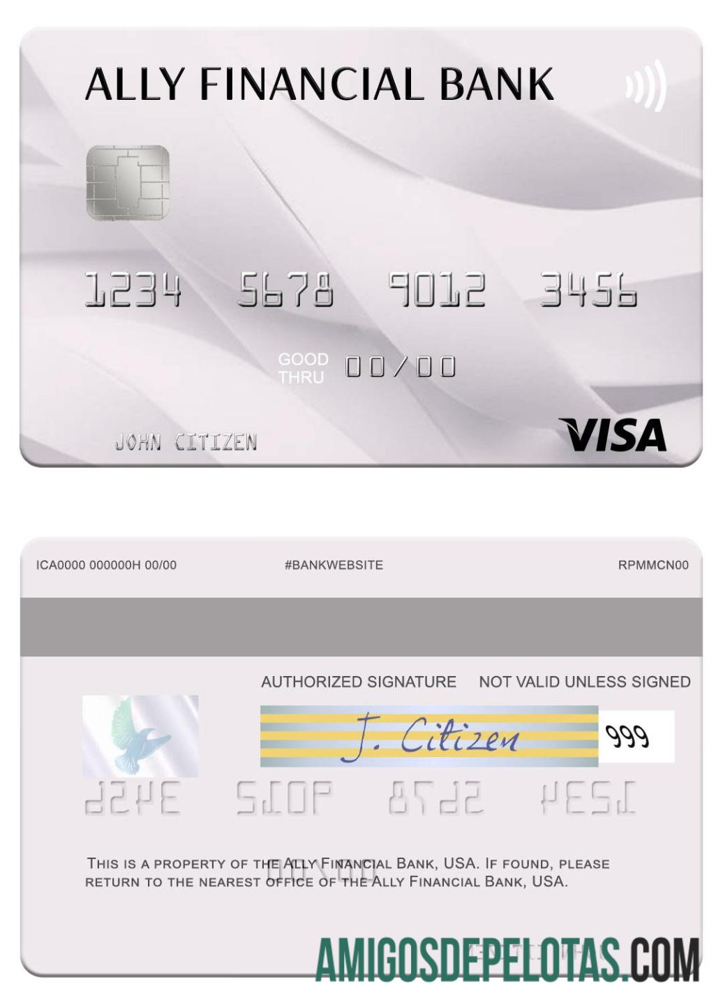 Cartão Visa do Banco Financeiro Aliado dos EUA exemplo real